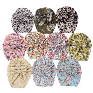 European and American New ins Style Baby Pullover Cap Baby Indian Hat Three Bows Small Fresh Double Layer Floral Hat