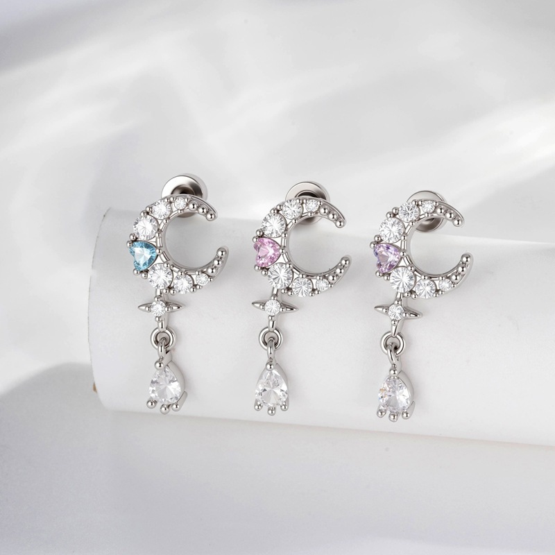New Niche Design Micro-Inlaid Zircon Light Luxury Retro Moon Drop Pendant Earrings for Everyday Wear