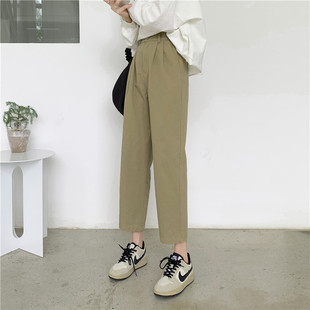 (Twill cotton casual pants) washed cotton loose harem pants women's spring and autumn high waist slimming cropped plus size overalls