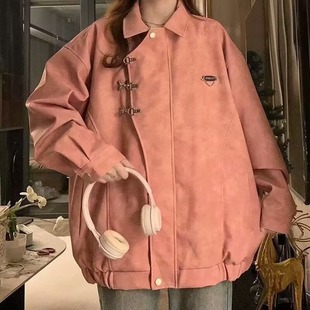 2024 autumn and winter American fried street pink suede coat women's autumn new giant slimming long outside cardigan