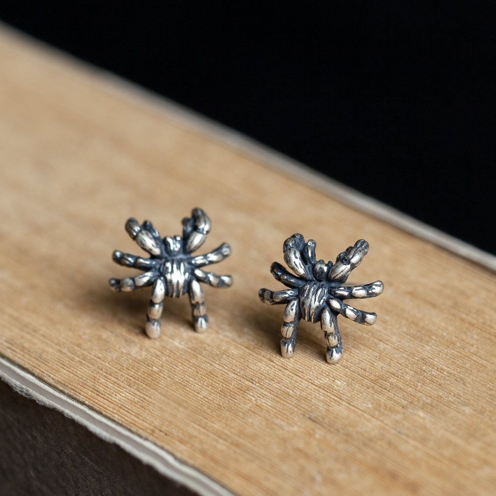 Spider Earrings for Men, Trendy Personality, Punk Style Earrings, Retro Old Thai Silver Earrings, Halloween Earrings Jewelry