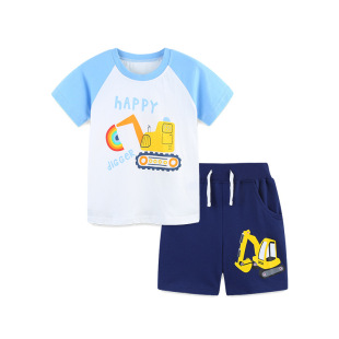 AostaBetty Children's suit Summer New Car Printed Boys Short-sleeved suit European and American Style Children's Wear Cross-border