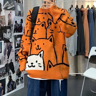 Original Autumn New Korean Sweater Knitted Sweater Men's Long Sleeve Top Men's Round Neck High Elastic 2024