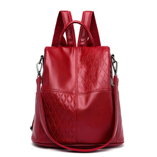 Foreign trade soft leather diamond embossed backpack new fashion trend stitching anti-theft backpack large capacity travel bag
