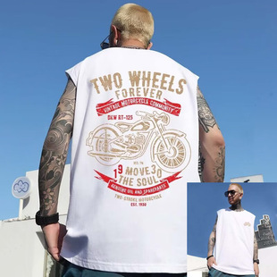 B4 American Hip-Hop Retro vintage Fun Printed Sleeveless Vest Men's Washed Used Waistcoat Sleeveless T-Shirt