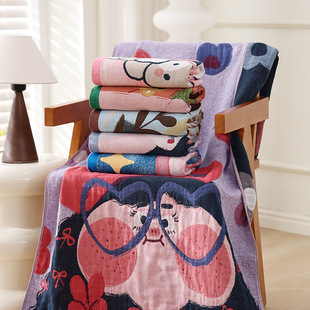 Cotton Cartoon Bath Towel Wholesale Adult Household Soft Absorbent Bath Wrap Towel Extra Thickened Four-Layer Gauze Bath Towel