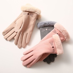 Autumn and Winter Women's Gloves Thickened Warm Riding Touchscreen Gloves Korean Fashion Gloves Arctic Fleece Lined