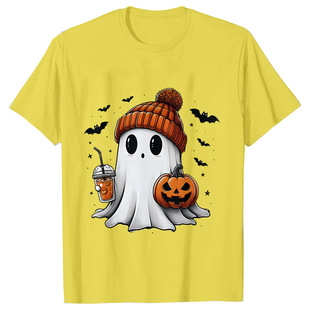 Little Boo Drinking Coffee Halloween Spooky Season Shirt Wom