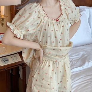 2023 Sweet Dream Little Cherry Romantic Vision Contrasting Color Lace Home Clothes Pajamas/Nightwear Pajamas for Women