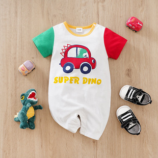 Cartoon Short-Sleeved Baby Clothes for Men and Women, Summer Thin Cute Baby Jumpsuits, Newborn Baby Clothes, Crawling Clothes Q