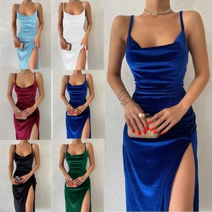 European and American style women's clothing Amazon 2023 new spring and summer fashion sexy slim split strap dress women