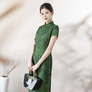 Green New Chinese Cheongsam Improved Young Daily Jacquard Small High-end National Style dress Women's Autumn