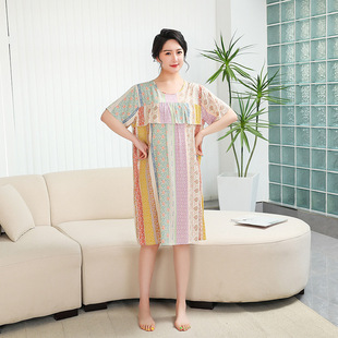 Cotton short-sleeved nightgown plus fat plus size 200kg anti-bump home clothing summer artificial cotton fat mm dress