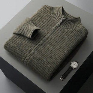 Cashmere Sweater 2024 Autumn and Winter New Men's Half-turtleneck Cardigan Short Slim-fit Warm Zipper Cardigan Knitted Jacket