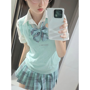 [7195 Collection] Solid Color JK Uniform Vest Stacked Sleeveless Knitwear Pullover Sweater College Style Glass Sea