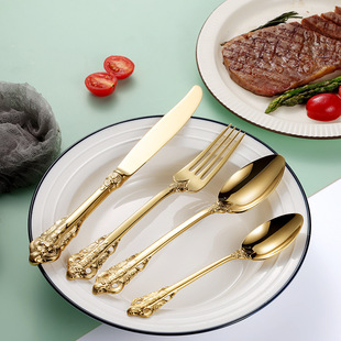Cross-border court series 304 stainless steel Western food five-piece retro embossed Royal steak knife, fork and spoon home
