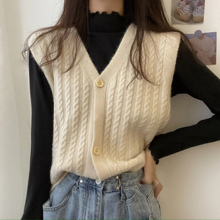 Spring and Autumn New Korean Style Outer Collar Knitted Vest Women's Outer Wearing Spring and Autumn Vest Vest Trendy