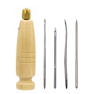 Wooden handle awl can be changed to upper sole leather perforated Sewing Book binding thousands of 4 steel needles bent straight