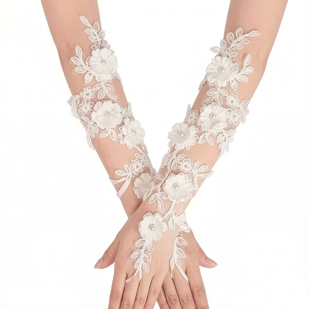 Lolita Gloves and Sleeves, Lolita Floral Lace Mesh Fingerless Sleeves, Wedding Princess Cosplay Photo Shoot