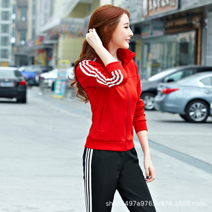 Spring and Autumn Couple Sports Suit Men's and Women's Running Three Bars Activity Group Clothes Work Clothes Wholesale Printed LOGO