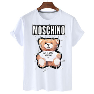 Трансграничная независимая станция AliExpress MOS pin Bear ins модная брендовая мужская футболка с короткими рукавами, Женский Топ больших размеров с круглым вырезом