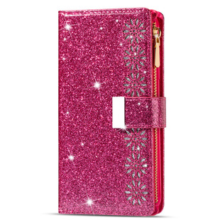 For iPhone 11 Pro Laser Carved Glitter Multi-Card Zipper Phone Case Apple 11 Lanyard Flip Bracket Leather Case