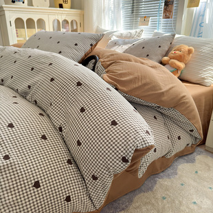 Class A water-washed cotton four-piece set student dormitory three-piece set cotton full bedding sheets quilt cover wholesale 4