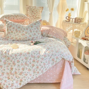 Bedding Four-piece Set Cotton Pure Cotton Bed Sheet Quilt Cover Bed Hat Washed Cotton College Student Dormitory Bed Three-piece Set