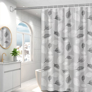 Factory Direct Supply Black and White Leaves Shower Curtain Waterproof Mildew-proof Bathroom Curtain Waterproof Cloth Shading Bath Partition Shower Curtain