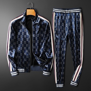 Casual Sports Suit Men's Autumn and Winter 2021 New Printed Letter Embroider Color Matching Long-Sleeved Pants Two-Piece Set for Men