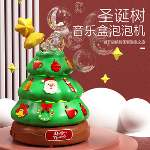 New Christmas tree bubble machine rotating light music box boys and girls toy Christmas gift bubble gun wholesale
