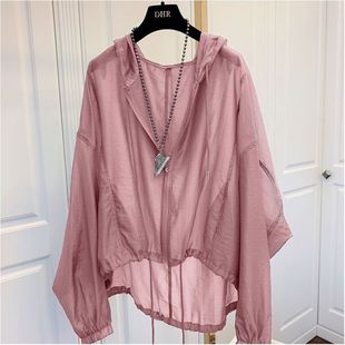 New coat hooded plus size loose 300 sunscreen women's ice silk sunscreen shirt 80 chubby girl thin slim