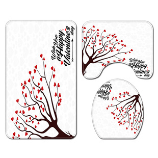 Valentine's Day DIY love tree digital printing carpet floor mat door bedroom bathroom non-slip mat shower curtain four-piece set