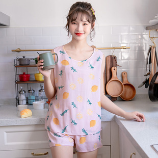 Pajamas Women's Summer Cotton Silk Cute Two-piece Shorts Sleeveless Vest Summer Student Fresh Girl's Home Clothes suit