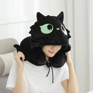 Cartoon hooded U-shaped pillow deformable neck pillow dark series doll cervical pillow car neck protector