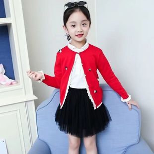 Children's Sweater Cardigan Girls 2024 Spring and Autumn New Explosions Large Children and Girls Western Style Outer Matching Skirt Jacket