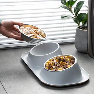A generation of pet bowl stainless steel dog bowl double bowl cat bowl wholesale buckle bowl neck protection cat food bowl dog basin Cat Basin