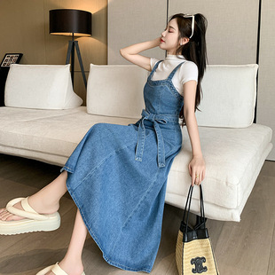 Real shot Denim strap dress new strap dress temperament high-end sense