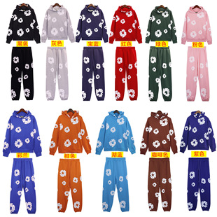 American Street Trend Hip Hop Kapok Printed Sweat suit Men's Fashionable Casual All-match Hooded Sweat