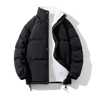 fleece-lined Pink Stand Collar Cotton Coat Men's Autumn and Winter New Men's fleece-lined Thickened Cotton Coat Thick Bread Clothes