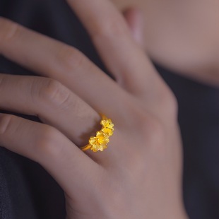 Vietnam Sand Gold Double Flower Ring Women's Flower Loose Ring Women's Ring Long-standing Wedding Gold-plated Jewelry