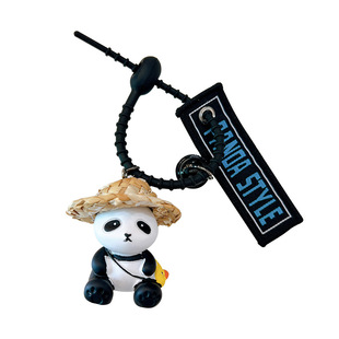 Creative Straw Hat Panda Series Keychain Exquisite Cute Doll Cartoon Car School Bag Pendant Small Gift Wholesale