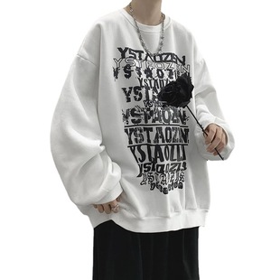Sweater Men's 2021 Autumn and Winter New Loose Hong Kong Style ins Fashion Brand Printed bf Lazy Style Early Autumn Pullover Top Clothes