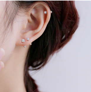 S925 Silver Full Drill Screw Earrings Female Niche Sweet Elegant Shambhala Double Head Ball Ear Bone Nail Earrings Trendy