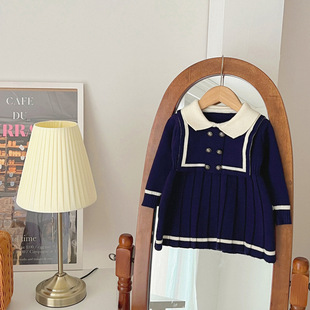 Foreign trade children's clothing factory 2024 girls navy wind sweater dress girl baby autumn dress Korean children's clothing infant