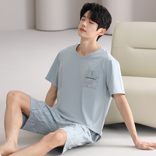 Men's Pajamas Cotton Summer Short-sleeved Shorts Fashion Youth Simple Casual High-end Men's Home Clothes suit