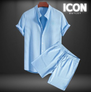European and American AliExpress Foreign Trade Independent Station Men's Casual Loose Multicolor Beach Wear Four-sided Short-sleeved suit Two-piece Set