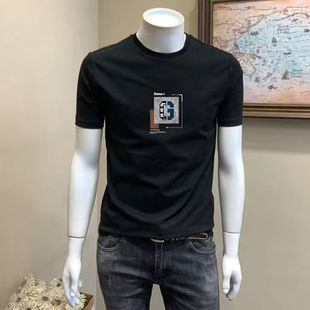 2025 Summer Trendy Cool Round Neck Printed Cotton Short-sleeved T-shirt Men's Korean Style Slim-fit Fashionable All-match Top