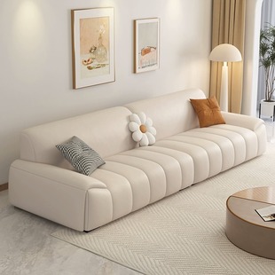 Cream Style Top Layer Cowhide Sofa Piano Keys Straight Row Small Apartment Simple Internet Celebrant Italian Style Living Room Leather Sofa