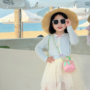 Korean Style Boys and Girls Shoulder Bag Fashionable Contrast Color Rhombic Mini Kids Crossbody Bag 2025 Summer Bucket Children's Bag